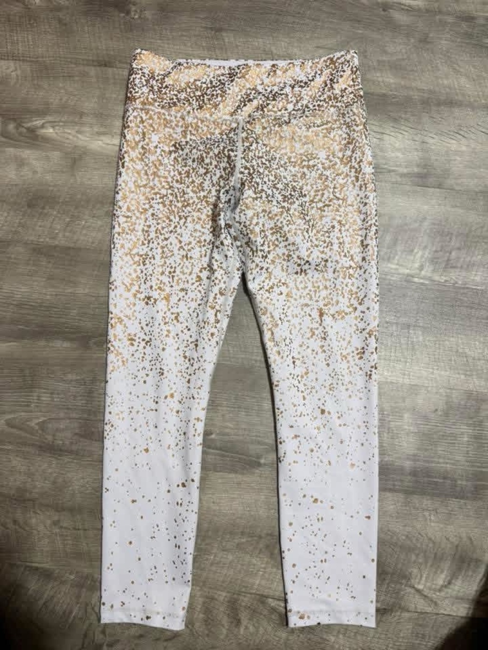 Zyia size 8/10 White Leggings with Gold Speckle Print